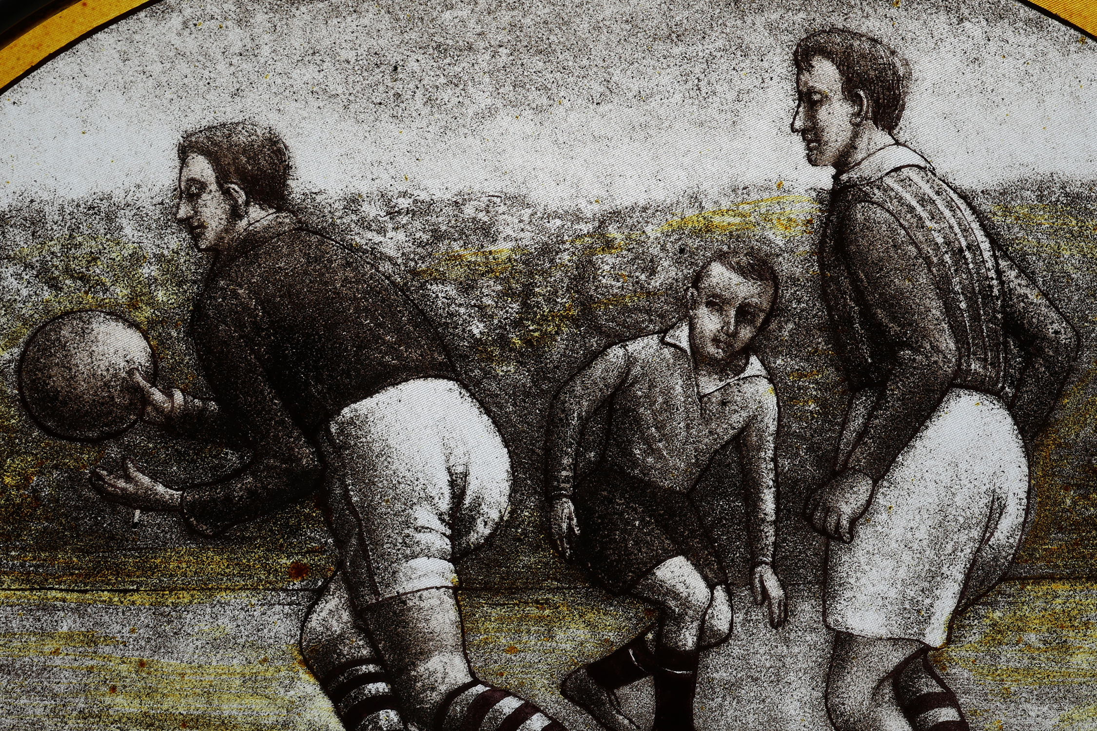 Art Deco Stained Glass Panel Depicting Early Football Scene, Belgium ca. 1910thumbnail